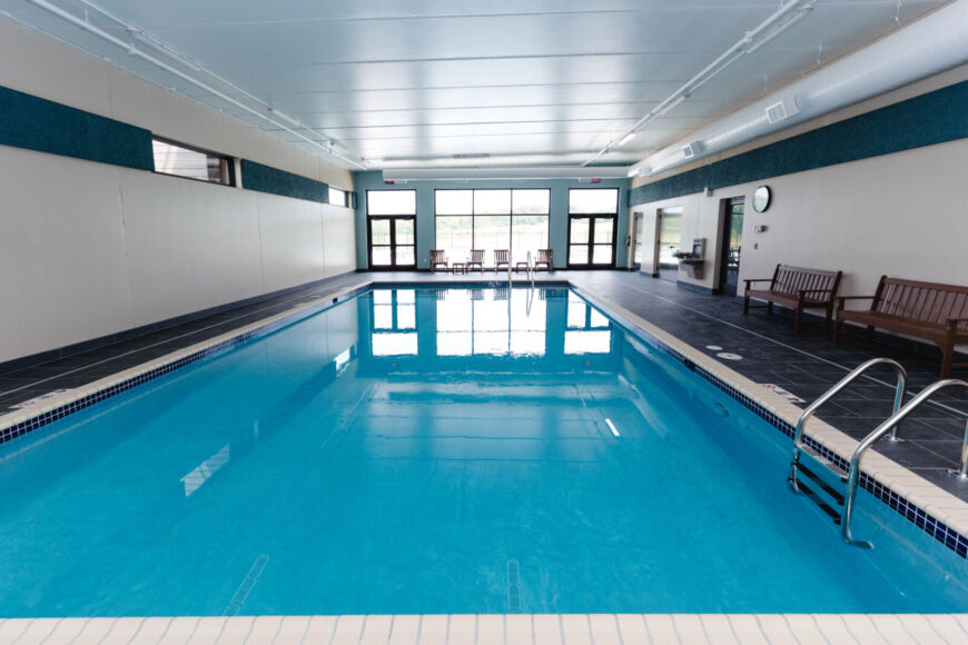 Siesta Hills indoor pool with natural light inside clubhouse in Mankato Minnesota