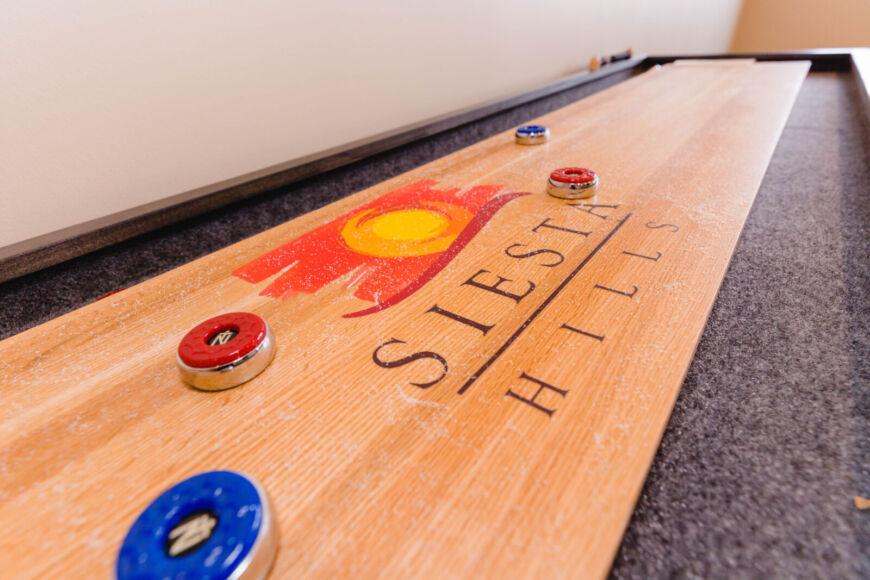 Siesta Hills shuffleboard table in clubhouse game room Mankato Minnesota