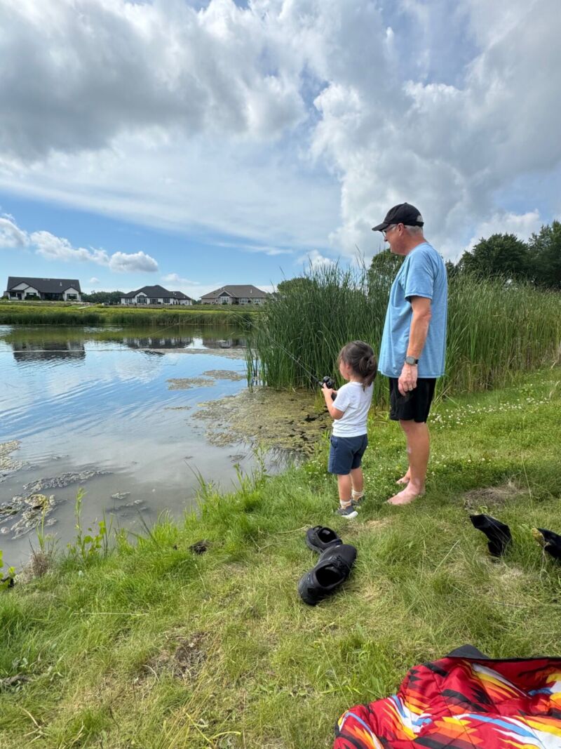 Residents enjoying the pond at Siesta Hills in Mankato Minnesota