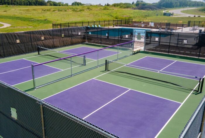 Outdoor pickleball courts at Siesta Hills community in Mankato, Minnesota