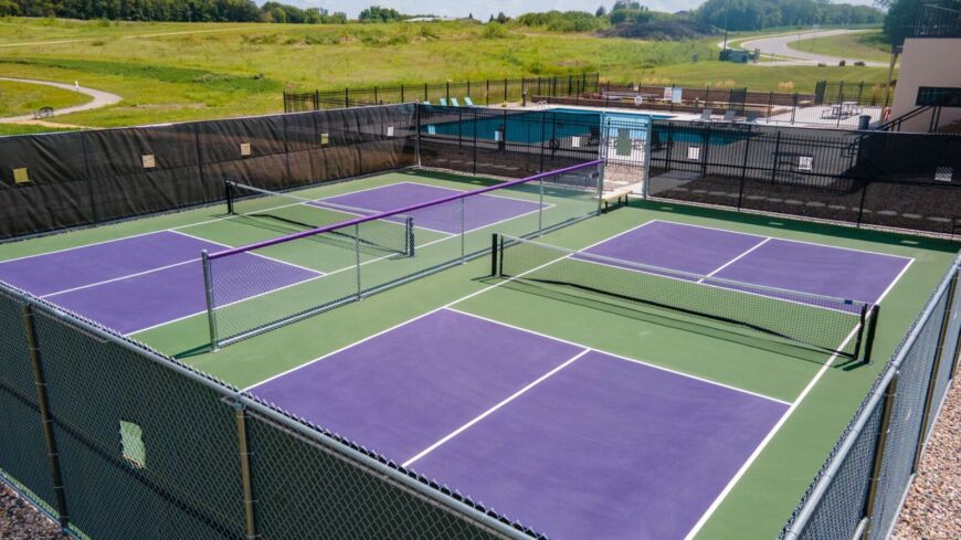 Outdoor pickleball courts at Siesta Hills community in Mankato, Minnesota