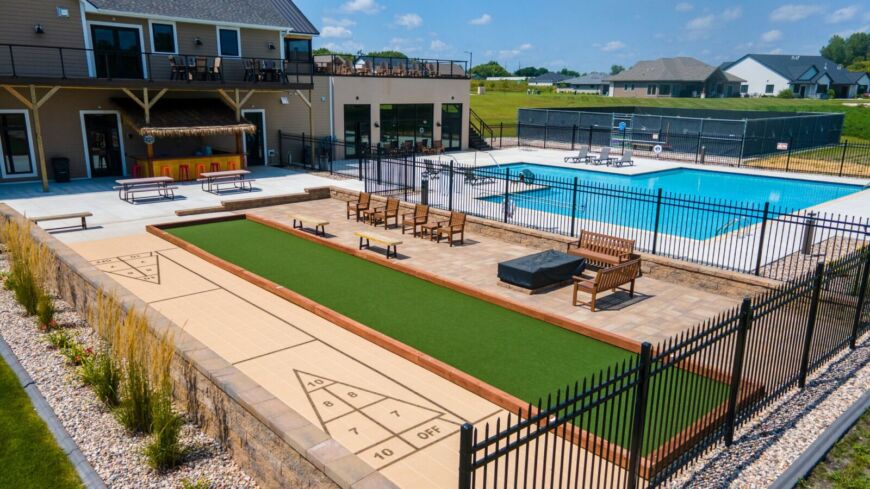 Resort style amenities at Siesta Hills in Mankato Minnesota including pool and outdoor recreation areas