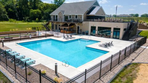 Heated outdoor pool at Siesta Hills clubhouse in Mankato Minnesota.