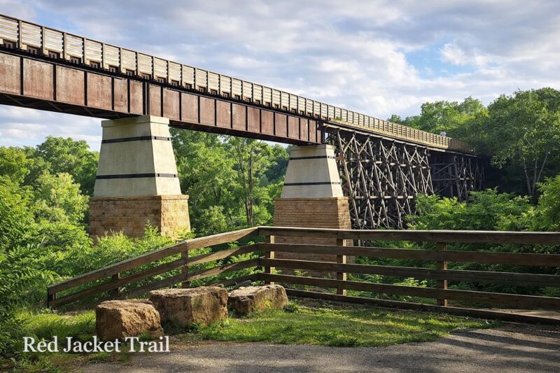 Red Jacket Trail bridge in Mankato Minnesota with scenic walking and biking path