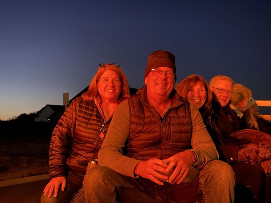 Residents enjoying a hayride at night at Siesta Hills in Mankato Minnesota