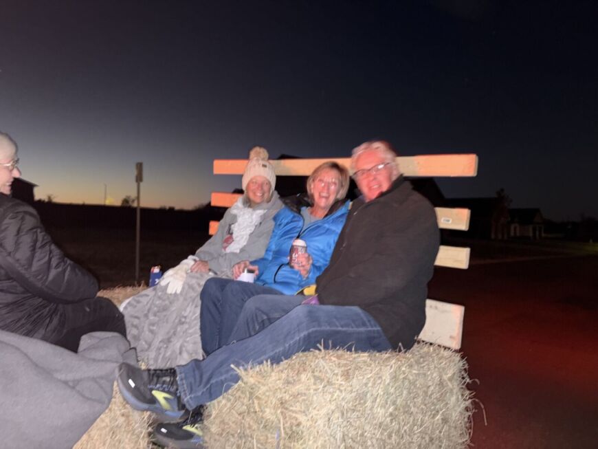 Residents enjoying a Halloween hayride at Siesta Hills in Mankato Minnesota at night
