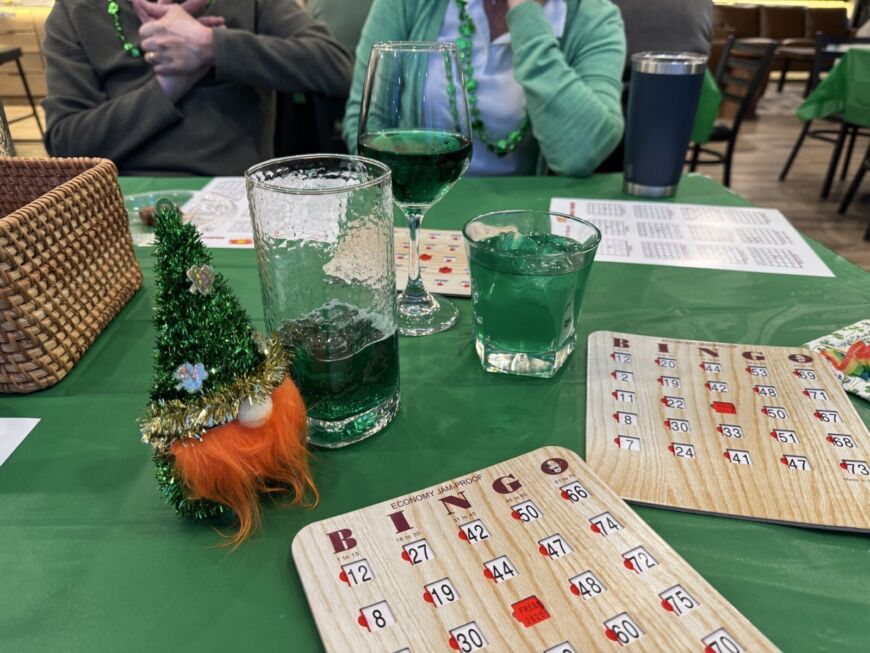 St. Patrick&rsquo;s Day bingo table at Siesta Hills clubhouse in Mankato Minnesota