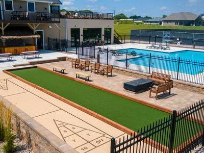 Shuffleboard court and outdoor pool at Siesta Hills in Mankato Minnesota