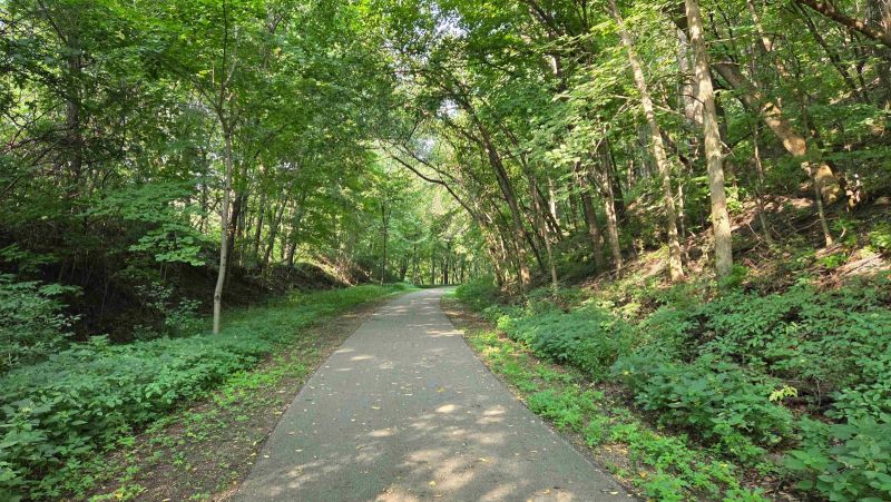 Wooded section of the Sakatah Singing Hills State Trail in Mankato, Minnesota